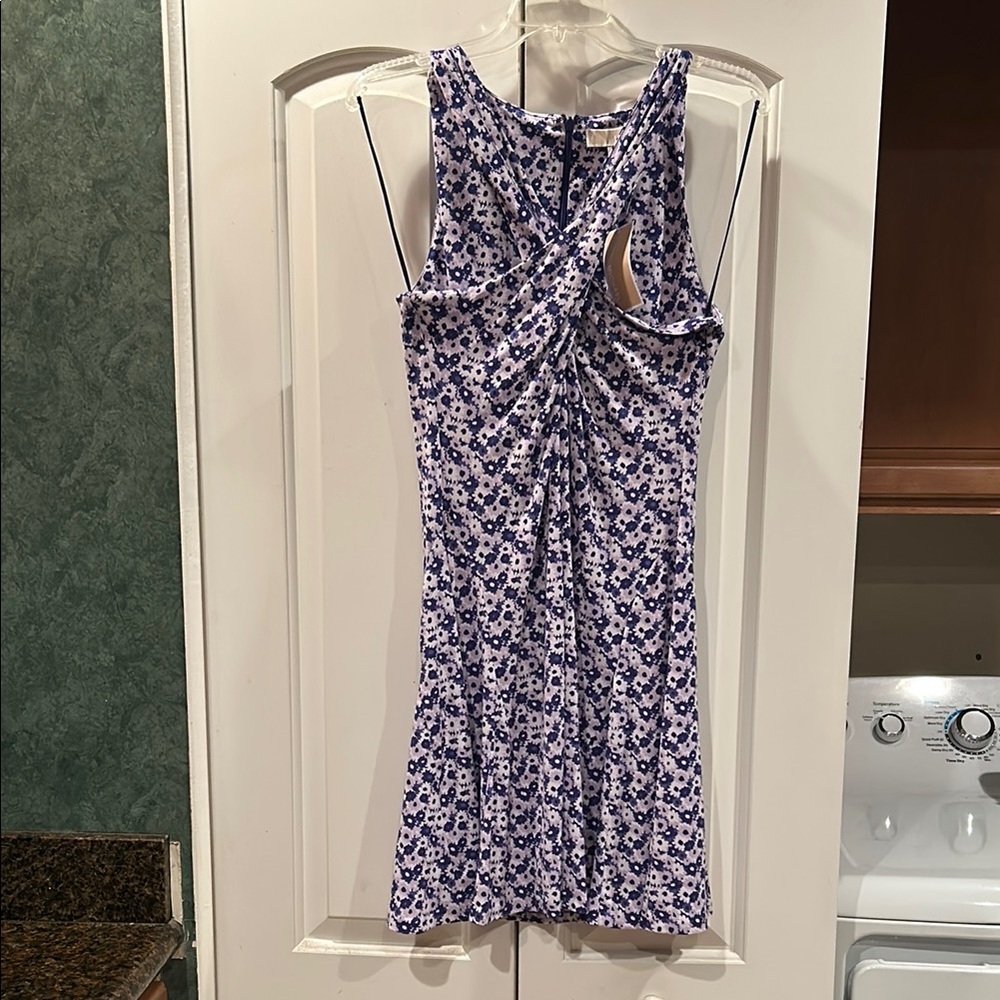 Michael Kors Purple and White Ruched Halter Sundress